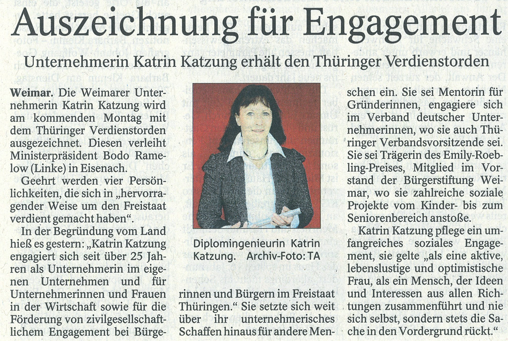 Foto Zeitungsausschnitt Thüringer Verdienstorden