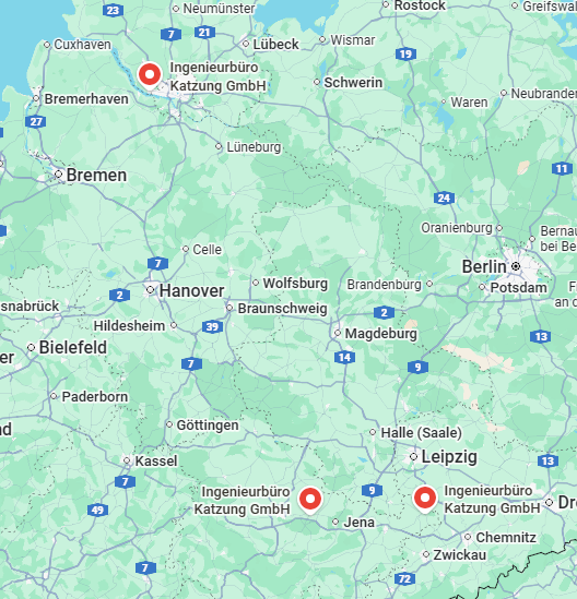 Standort-Karte aller Geschäftstellen des Ingenieurbüros